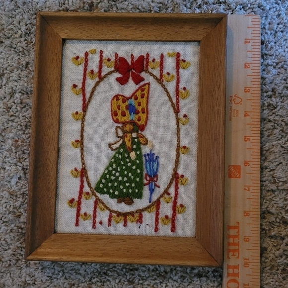 Vintage 1970s Holly Hobbie Cross Stitch‎ Hand Made Framed Wall Art - Picture 2 of 4